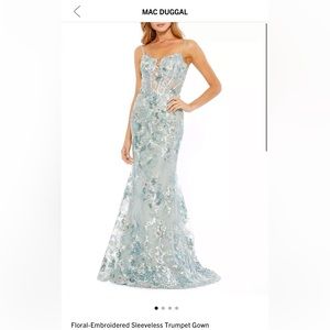 Mac Duggal Floral-Embroidered Sleeveless Trumpet Gown